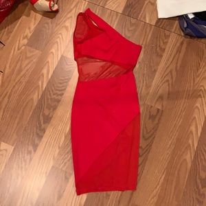 Red one-shoulder pencil dress